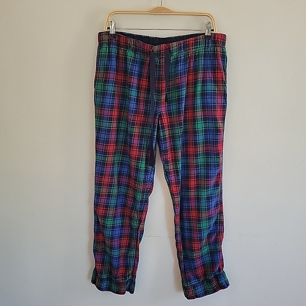 Lands End‎ Multicolor Plaid Pajama Pants Large Drawstring Casual Festive Lounge
